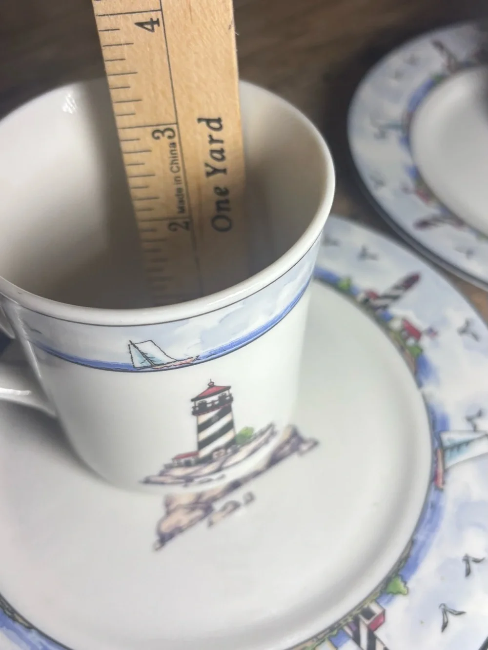 Nautical Lighthouse Dinnerware Set - White with Black & Red Accent